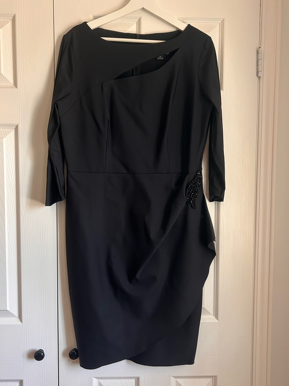 Alex Evenings Black Long Sleeve Cutout Sheath Dress with Beaded Detail